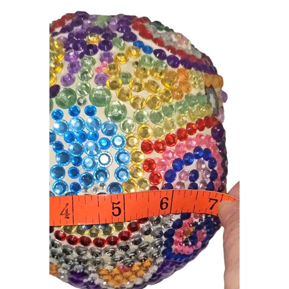 Day Of The Dead Rainbow Rhinestones 3D Fullsize Bling Ceramic Skull Handcrafted - Picture 13 of 13